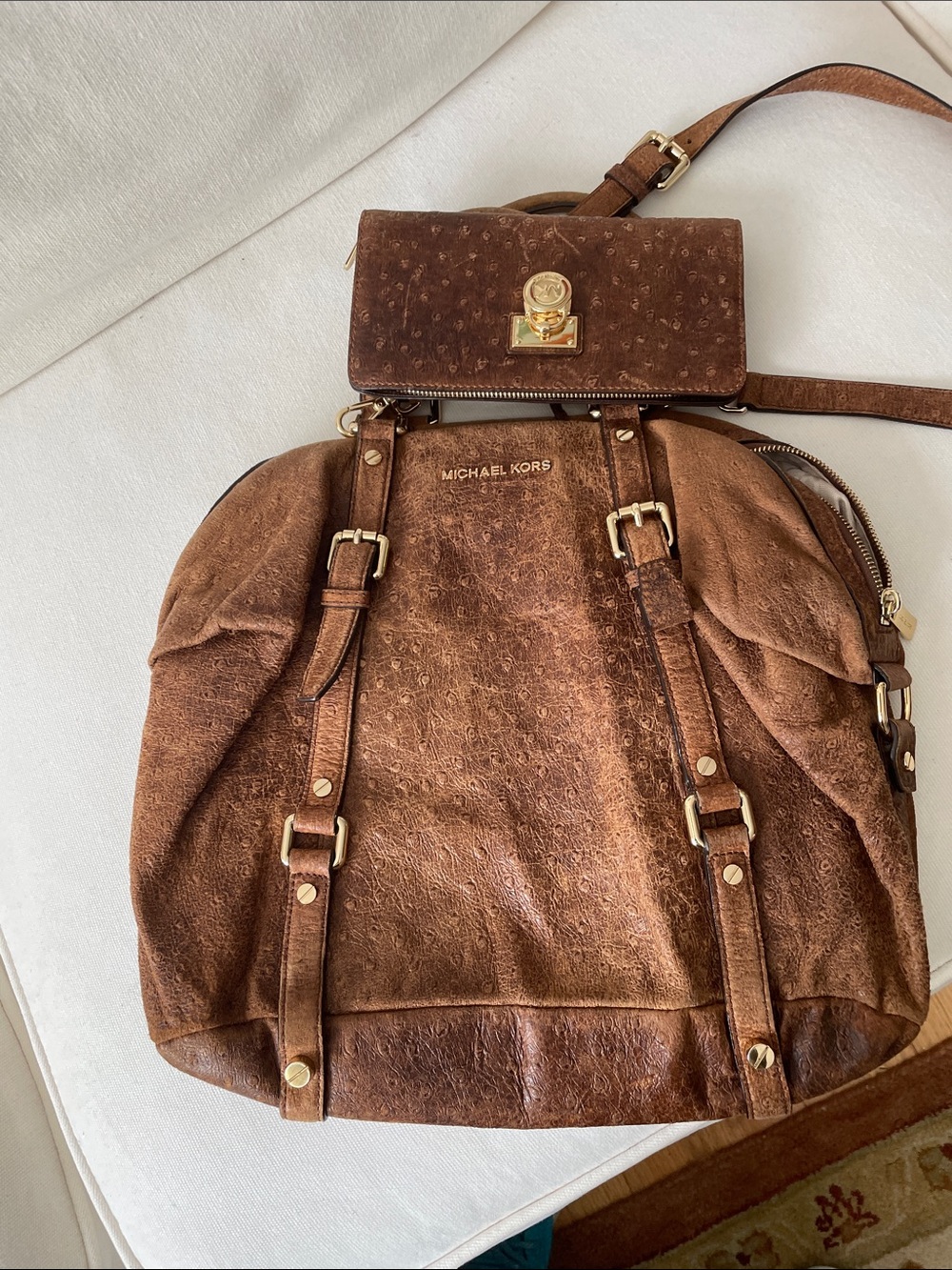 Michael Kors Distressed Brown Leather  with Matching Wallet